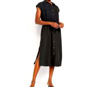 Old Navy NWOT Most Popular BLACK Waist-Defined Utility Midi Shirt Dress Size 3X